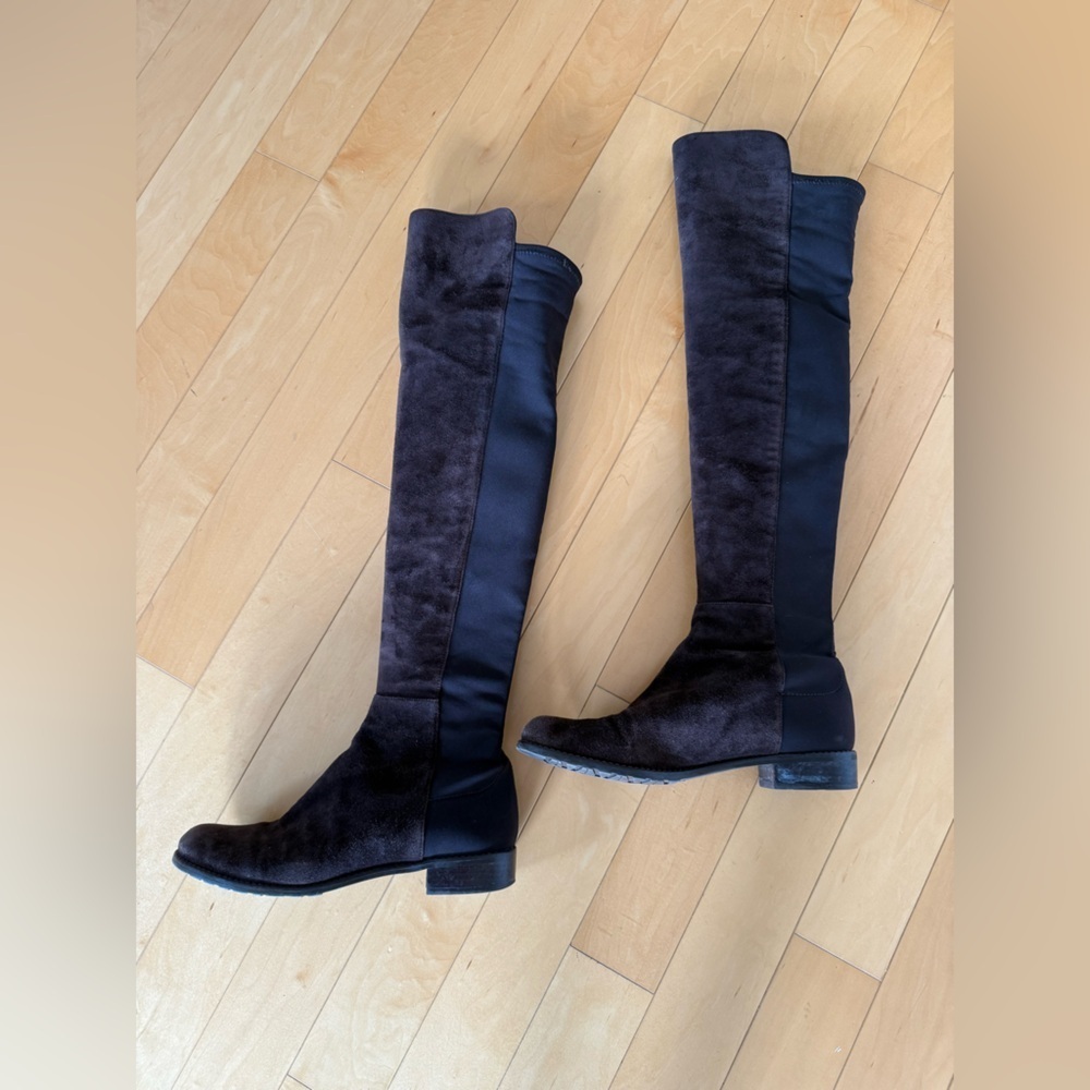 Stuart Weitzman Suede and Microstretch Over-The-Knee Boots - Picture 8 of 13
